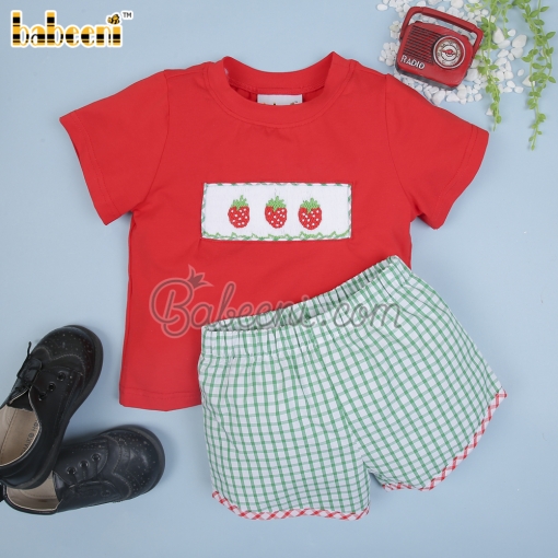 Nice strawberry hand smocked boy set clothing – BB3023