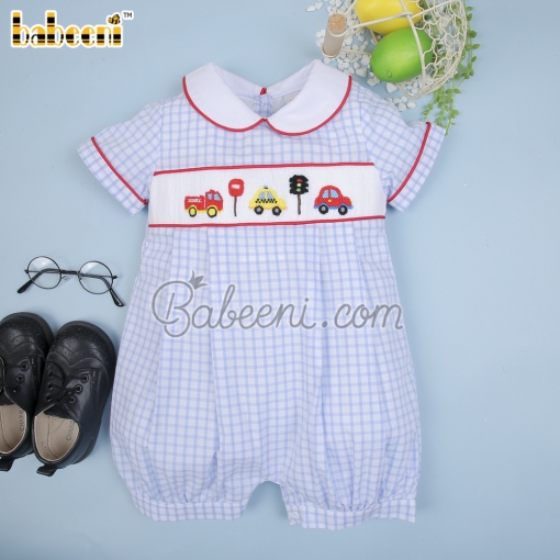 Car & traffic light hand smocked boy bubble – BB3025A