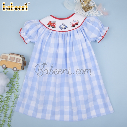 Car hand smocked girl dress with red zigzag – BB3032
