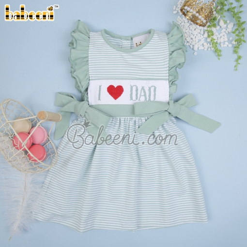  I love dad smocked baby olive dress – BB3035B