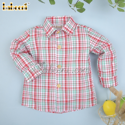 Red green plaid boy shirt - BB2911