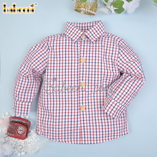 Navy & red plaid boy shirt - BB2913