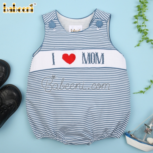 I love Mom hand smocked boy bubble – BB3399