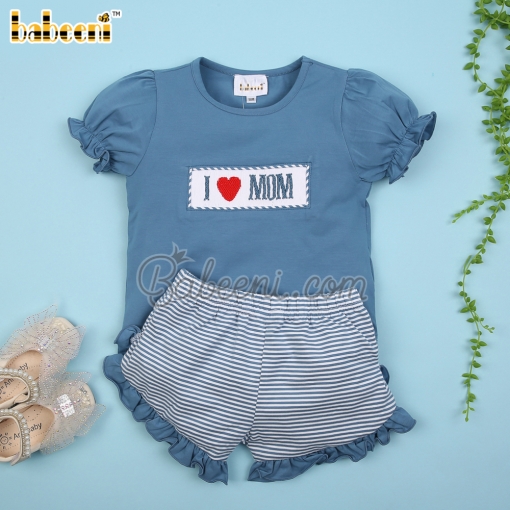 I love Mom hand smocked girl set clothing – BB3049