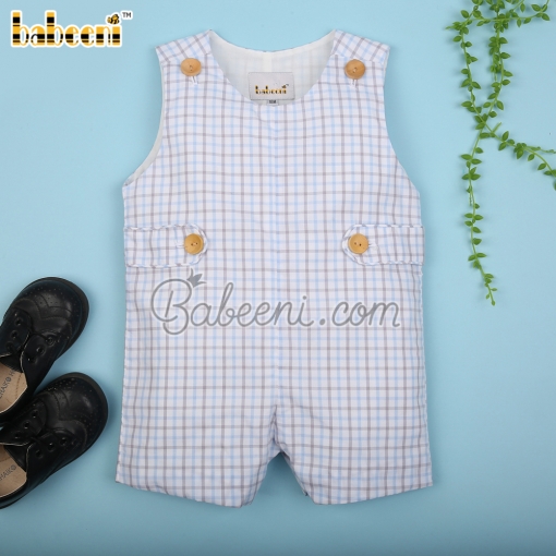 Boy tan plaid shortall – BB3053