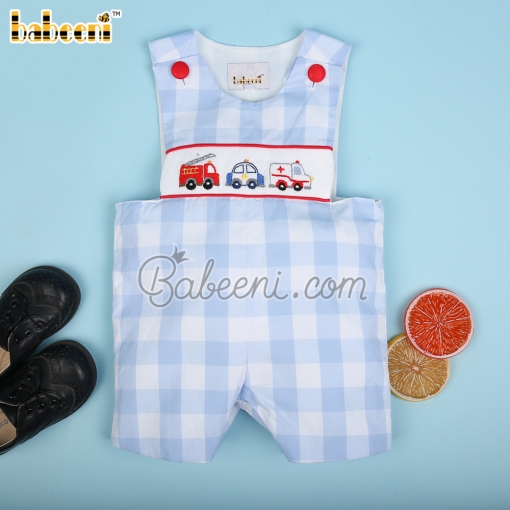 Car hand smocked boy shortall - BB3067