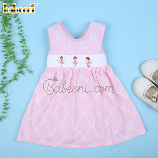 Dancing girls hand smocked pink baby dress – BB3058B