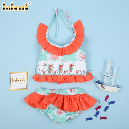 Sea horse hand smocked girl swimwear – BB3075