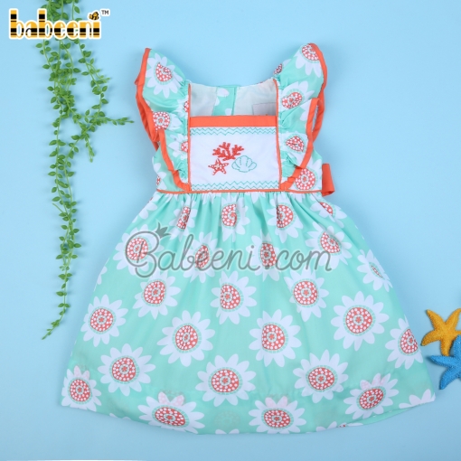 Starfish Coral Embroidery Sunflower Dress For Girl – BB3078A