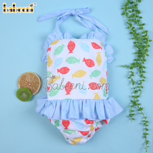 Fish printed girl one piece swimwear – BB3082