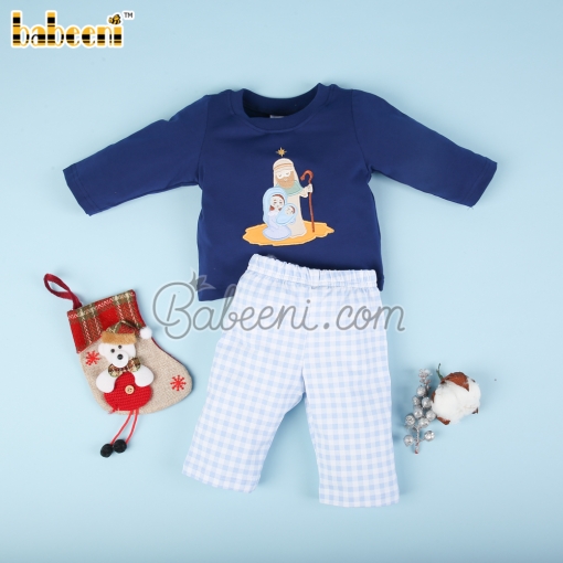 Christmas pattern applique boy 2 piece set – BB3085