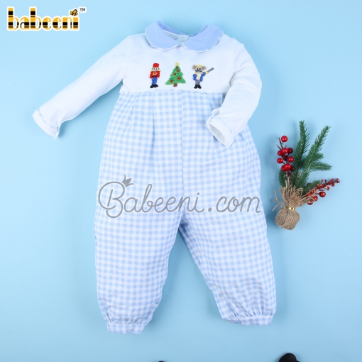 Nutcraker baby blue gingham boy bubble- BB3099