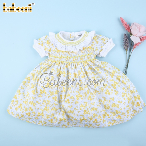Yellow floral smocked dress - BB3107A