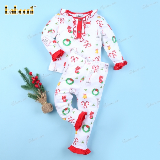 Ruffle Christmas decoration printed girl clothing set - BB3207A