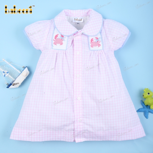 Light Pink Smocked Dress With Crab For Girl - BB3144B
