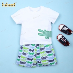Cute Alligators Applique 2 Pieces Set For Boy - BB3166 cute-alligators-applique-2-pieces-set-for-boy---bb3166