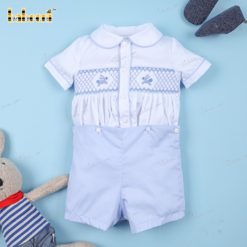 Classy geometric hand-smocked boy short set - BB3117A