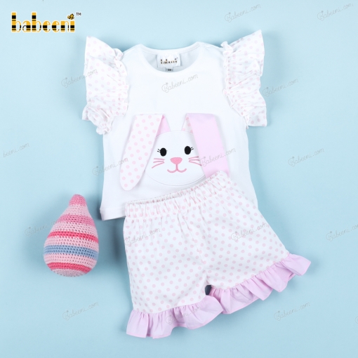 Applique Short Set Peach Pink With  Bunny For Girl - BB3190A
