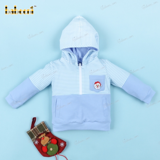 Hoodie In Blue Santa French Knot For Boy - BB3197A