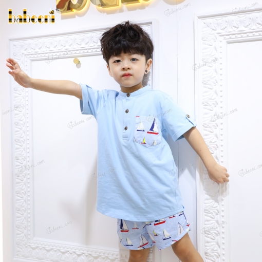 Sailboat printed boy set clothing – BB3018