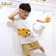 Applique Outfit White Top With Tiger For Boy - BB3175 applique-outfit-white-top-with-tiger-for-boy---bb3175