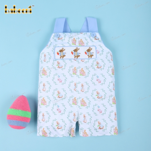 Smocked Shortall In Blue 3 Bunny For Boy - BB3221