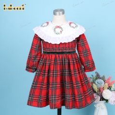 Hand Embroidery Dress Shirred In Red And Green For Girl - BB3228 hand-embroidery-dress-shirred-in-red-and-green-for-girl---bb3228