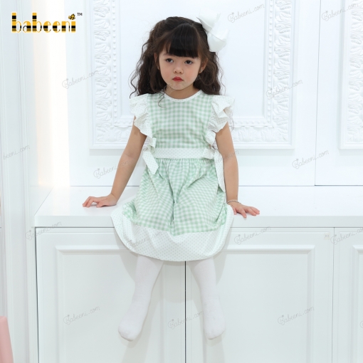 Mint check baby plain dress - BB2643