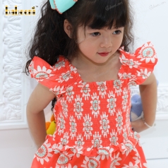 Sunflower printed in coral baby dress - BB3102 sunflower-printed-in-coral-dress---bb3102