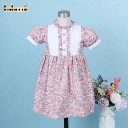 Plain Dress Purple Floral Pintuck For Girl - BB3238