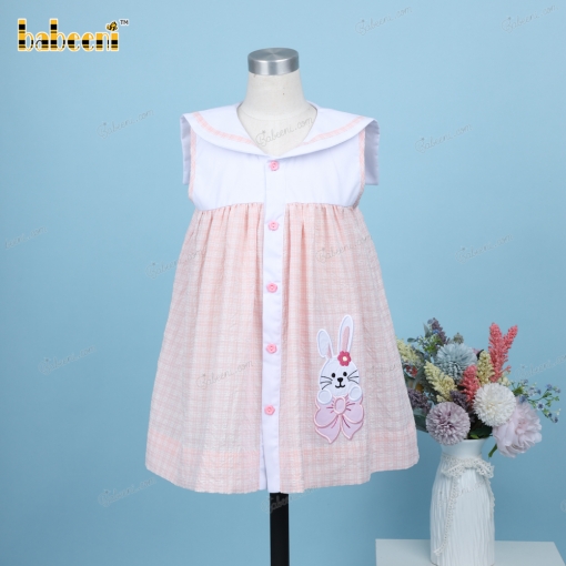 Applique Dress With Bunny And Flower Button For Girl - BB3253