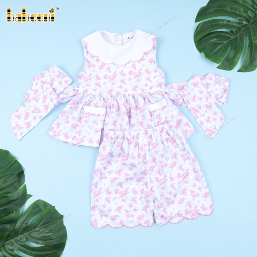 PLain 2-Piece Set Pink Floral White Accent For Girl - BB3299A