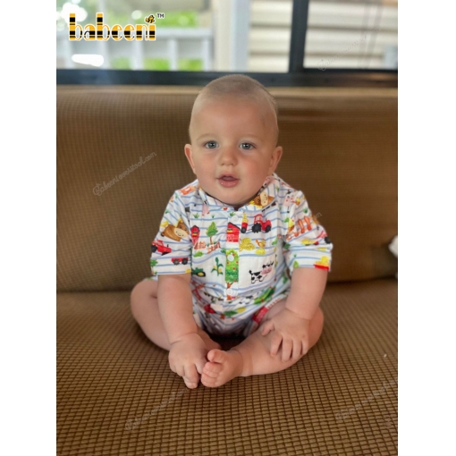 Smocked 2-piece Set Farm Theme For Boy