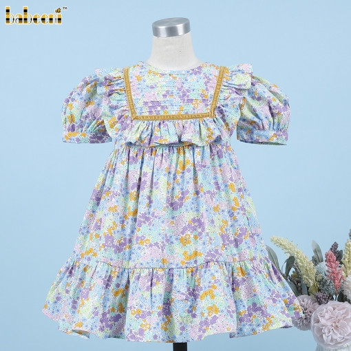 Blue Yellow Floral Plain Dress For Girl - BB3303A