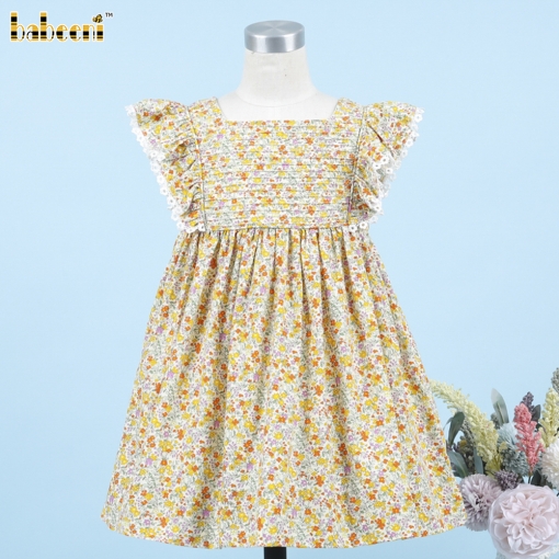 Plain Dress Green Floral For Girl - BB3307