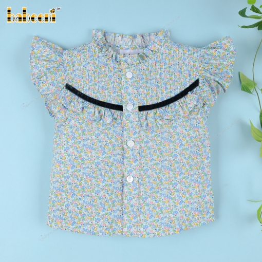 Blue And Green Floral Shirt For Girl - BB3322A
