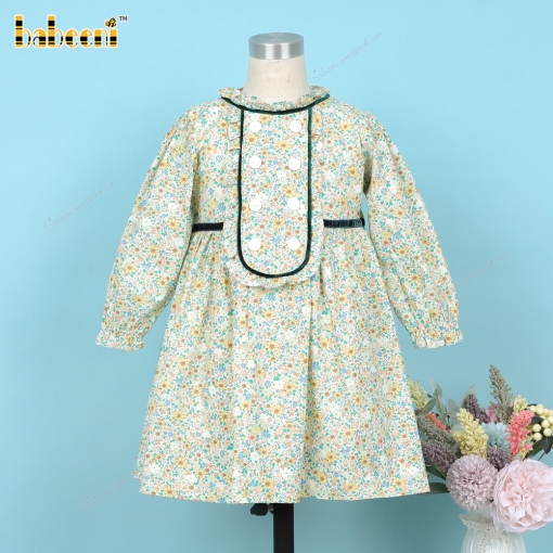 Green Floral Dress Long Sleeve For Girl - BB3346