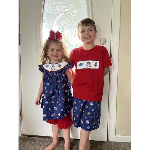 Boy Outfit And Girl Dress Astronaut Hand Smocked