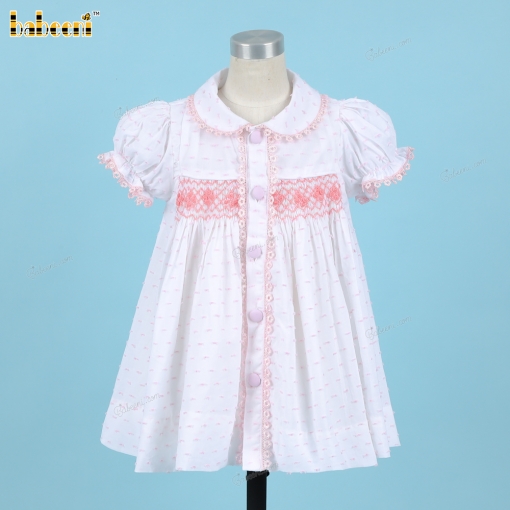 Pink swiss dot Geometric smocked baby dress - BB3100