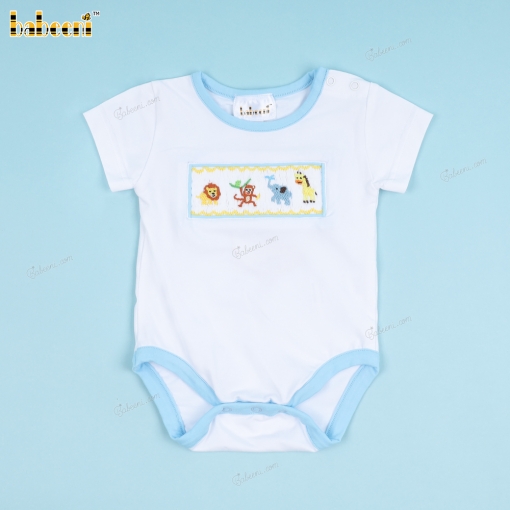 Smocked Animals Blue Accent Bubble For Boy - BB3366A