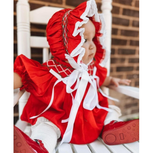 Girl Red Bubble Hand Smocked Christmas Theme