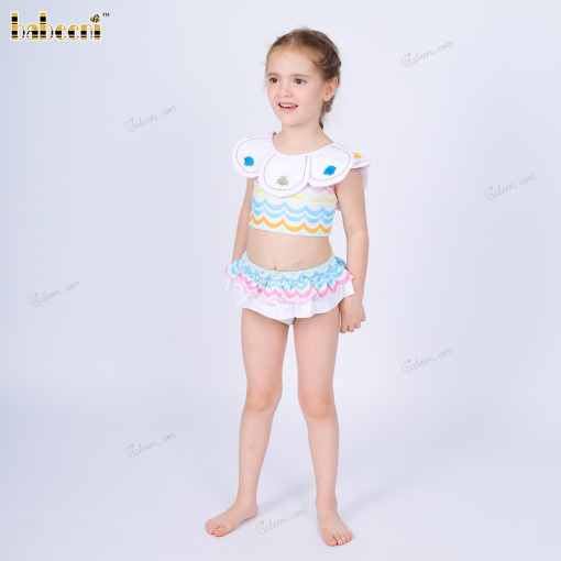 2-pieces Swimwear For Girl Spring-Summer prints with clam, coral, starfish hand embroidery - BB3512