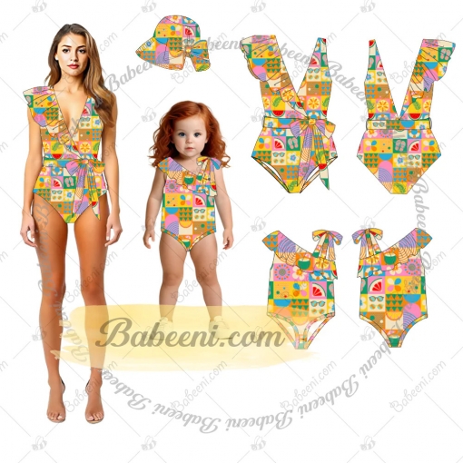 1-pieces Swimwear For Girl Colorful Spring-Summer pattern with a ribbon - BB3519