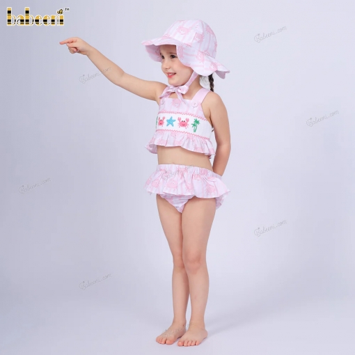 2-pieces Swimwear For girl Spring-Summer with crab and starfish hand smocked embroidery - BB3520