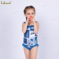 1-pieces-swimwear-for-girl spring-summer-with-blue-tropical-leaf-and-flower pattern---bb3522