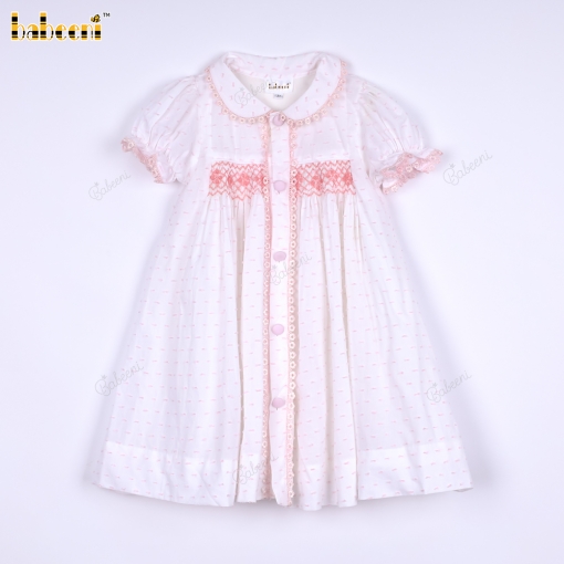 Pink swiss dot Geometric smocked baby dress - BB3100A