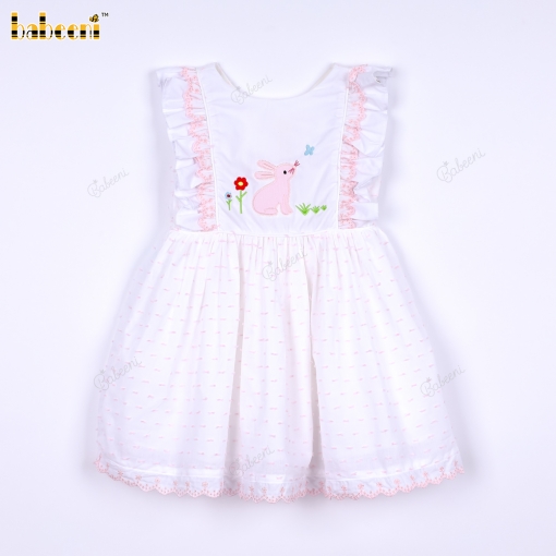 White Dress With Pink Bunny For Girl - BB3354B
