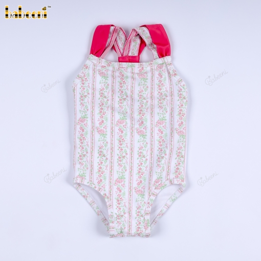 Elegant Blush Floral Striped One-Piece Swimsuit – BB3585