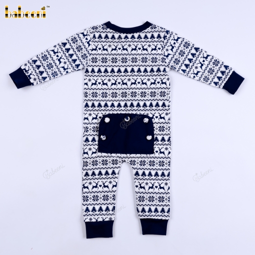 Men's long overalls with Christmas pattern in charcoal purple.– BB3567