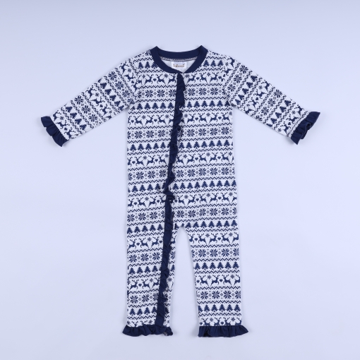 Girls' long overalls in dark purple with Christmas pattern.– BB3568 